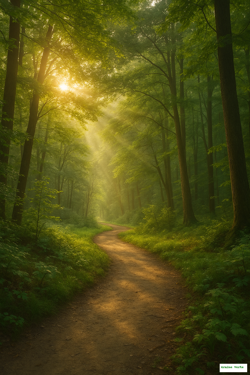 Image illustrant le chemin qui mène vers la lumière, graine verte vers sa concrétisation